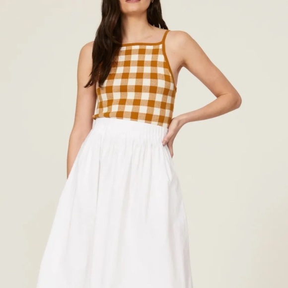 Madewell Hannah Gingham Apron Tank Rust Orange Gold Brown Sweater Material S - Picture 2 of 9